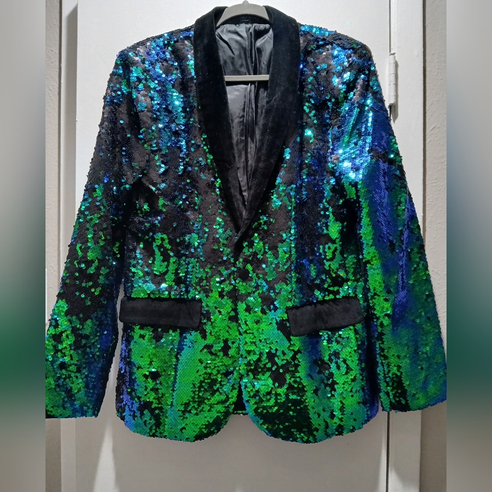 NWOT St. Patrick's Day Green Sequin Male Blazer, size Small